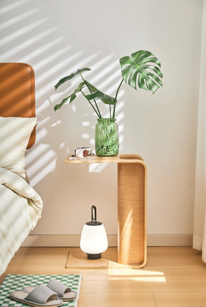 Minimalist Wooden Side Table with Storage – C-Shaped Multi-Functional End Table for Living Room & Bedroom