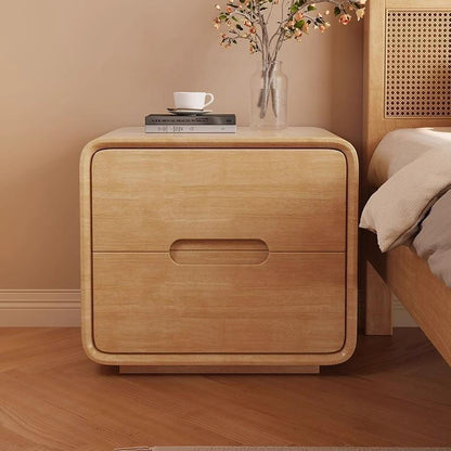 Solid Wood Nightstand - Natural Wood & Walnut Finish with Dual Storage Drawers