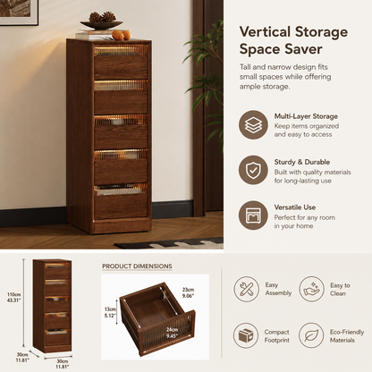 Modern Solid Wood Vertical Storage Cabinet, Slim 11.8" Wide Tower Chest of Drawers, Space-Saving Multi-Layer Organizer for Bedroom, Living Room, Entryway, and Office – 5 Sizes & 4 Finis