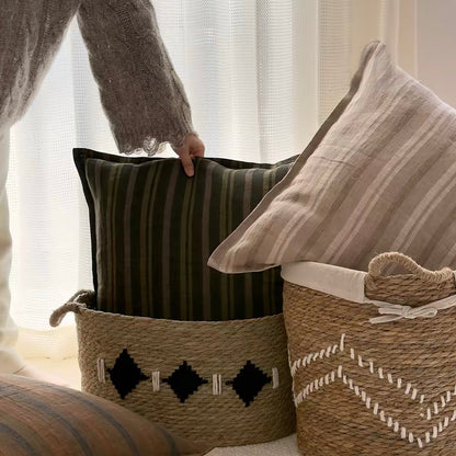 Vintage Linen Stripe Pillow Cover | Plastic-Free Natural Linen Cushion Cover | Japandi & Wabi-Sabi Decorative Pillow Cover