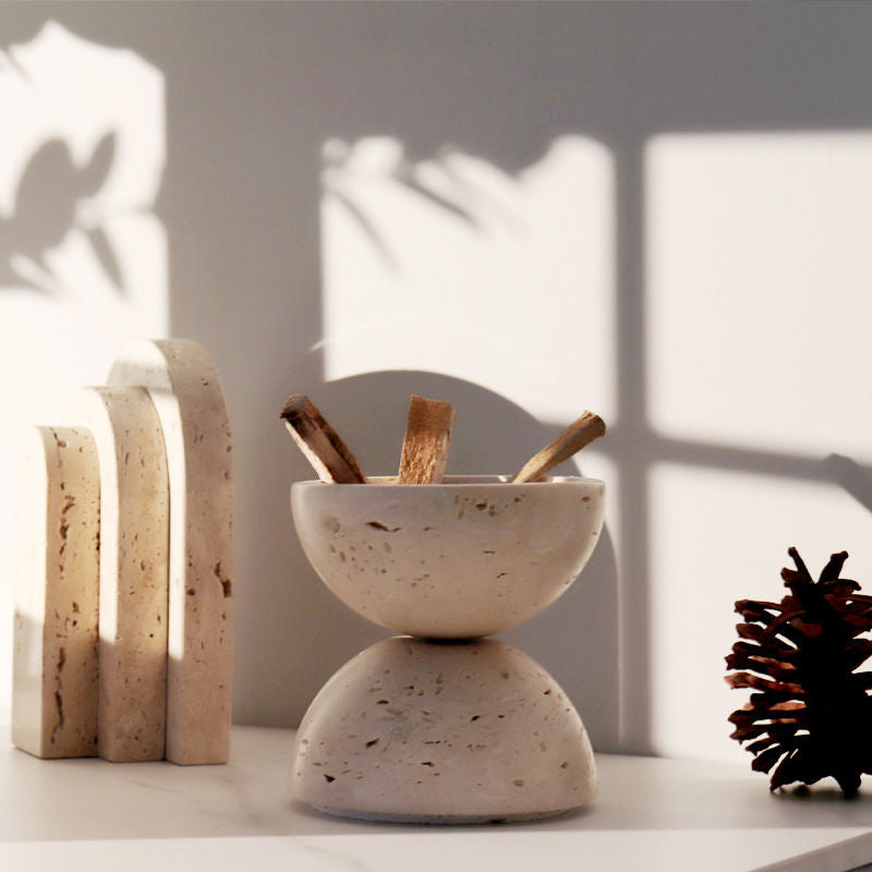 Minimalist Travertine Incense Bowl – Sculptural Stone Decor