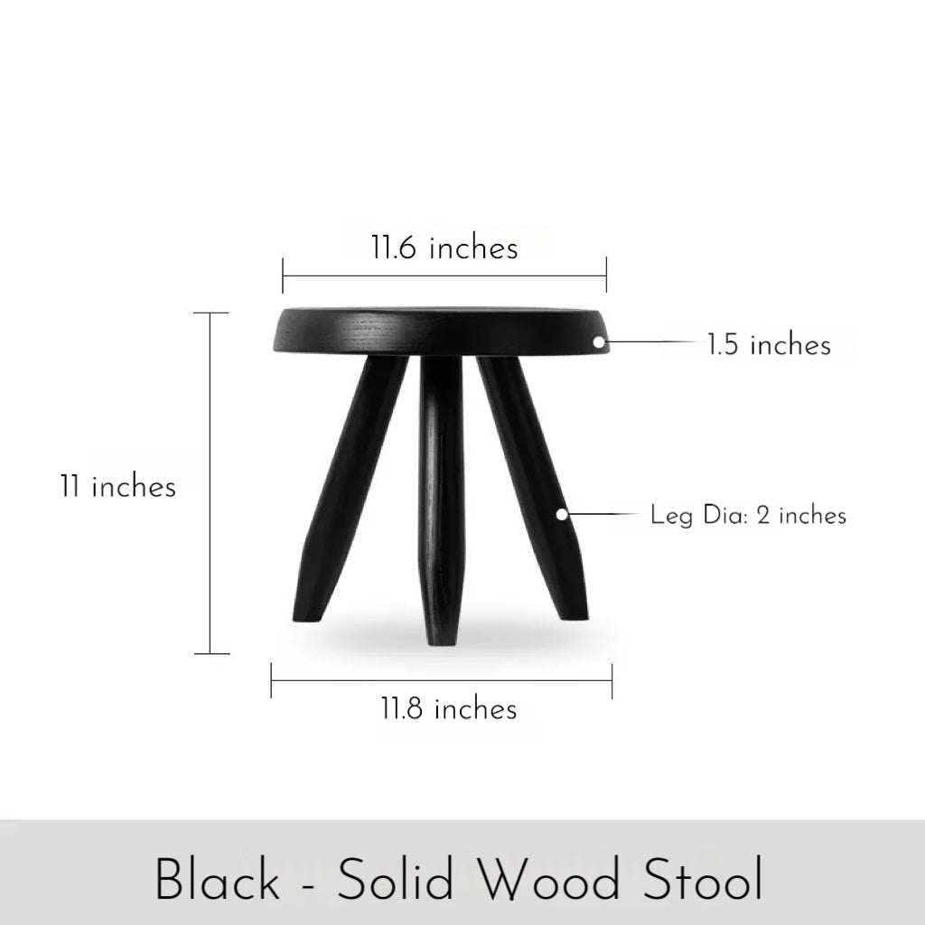 Perriand Style Mid-Century Tripod Wood Stool | Minimalist Milking