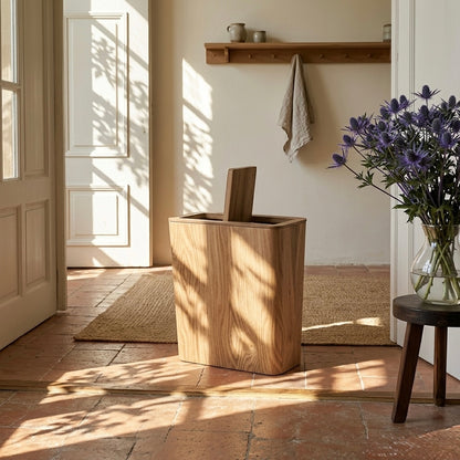 Wooden-Style Trash Bin with Optional Rotating Lid – Modern & Functional Design