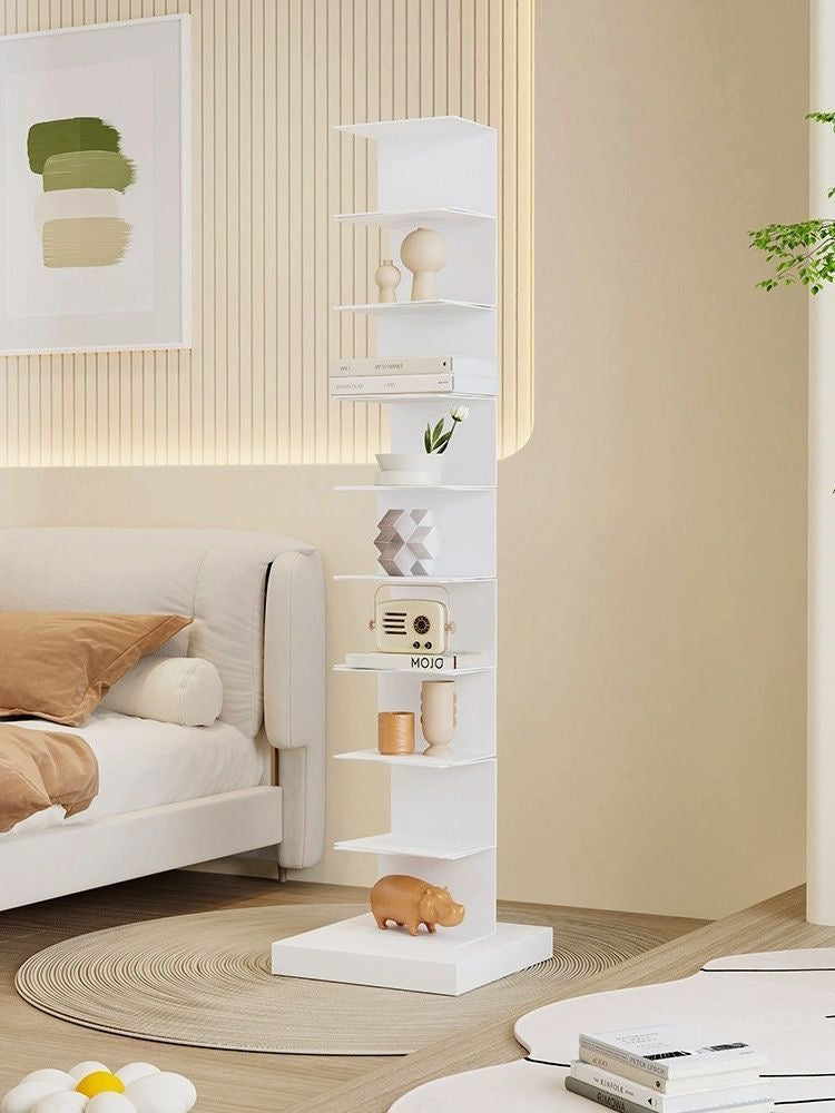 Modern Floating Bookshelf - 6, 7, 8, 9, and 10 Tier Vertical Storage | Space-Saving Metal Bookcase for Home & Office