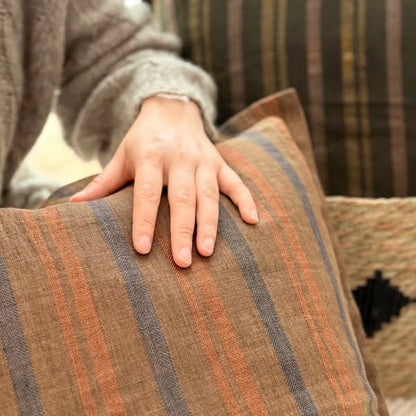 Vintage Linen Stripe Pillow Cover | Plastic-Free Natural Linen Cushion Cover | Japandi & Wabi-Sabi Decorative Pillow Cover