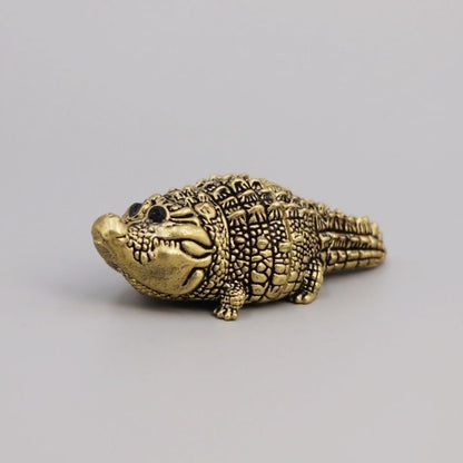 Miniature Brass Crocodile Figurine – Symbol of Power & Resilience, Antique Style Desk Decor