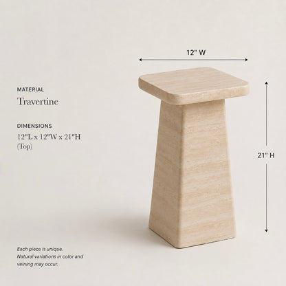 Custom Travertine Pedestal Side Table | Natural Stone End Table, Sculpture Display Stand & Accent Table