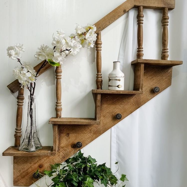 Vintage Staircase Wall Shelf – Rustic Café Display Accent