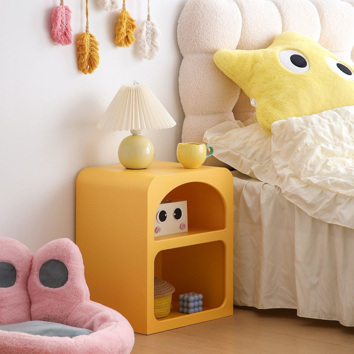 Modern Arch Nightstand with Open Storage | Colorful Sculptural Bedside & Side Table