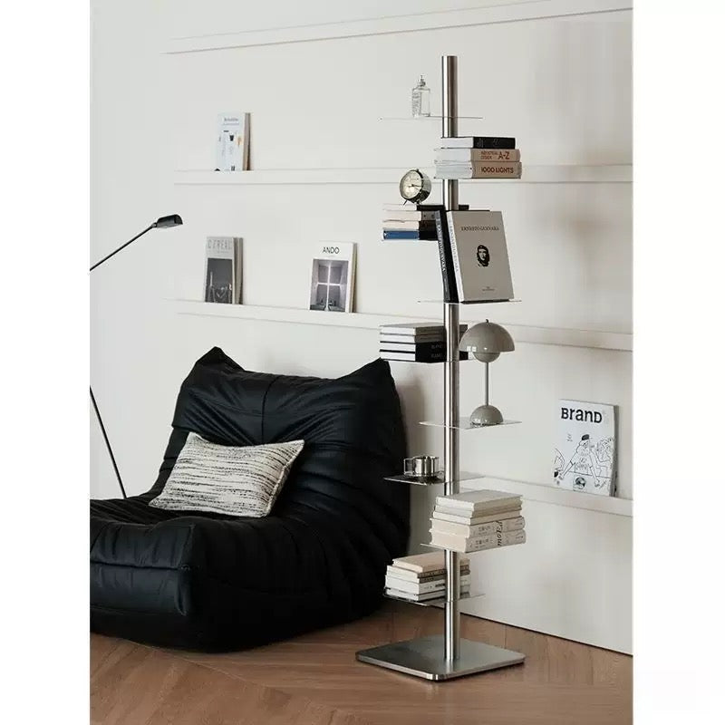 Stainless Steel Rotating Book Tower | Modern Vertical Bookshelf & Space-Saving Floor Standing Bookcase