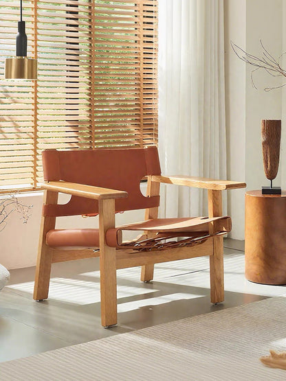 Spanish Chair | Solid Wood & Saddle Leather Sling Lounge Chair