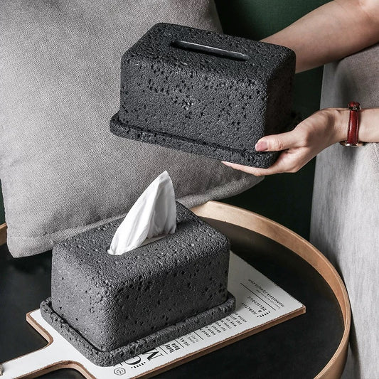 Modern Lava Stone Tissue Box Cover - Unique Volcanic Rock Design for Stylish Home Decor