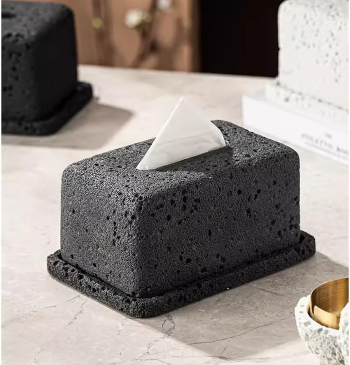 Tissue And Rocks Modern Lava Stone Tissue Box Cover - Unique Volcanic Rock Design for S ...