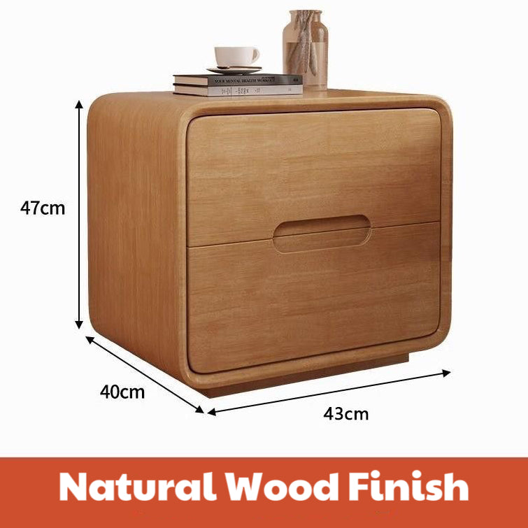 Solid Wood Nightstand - Natural Wood & Walnut Finish with Dual Storage Drawers