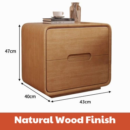 Solid Wood Nightstand - Natural Wood & Walnut Finish with Dual Storage Drawers