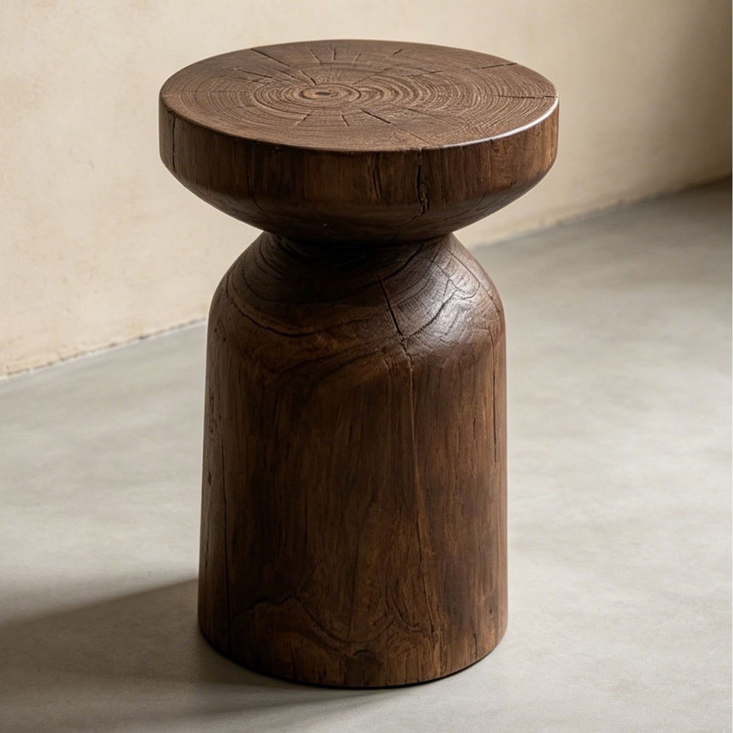 Sculptural Geometric Solid Wood Stool & Side Table