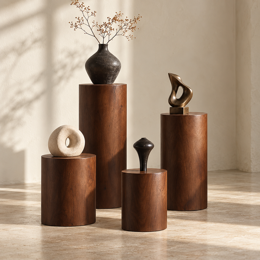 Round Solid Wood Pedestal Stand in Dark Walnut