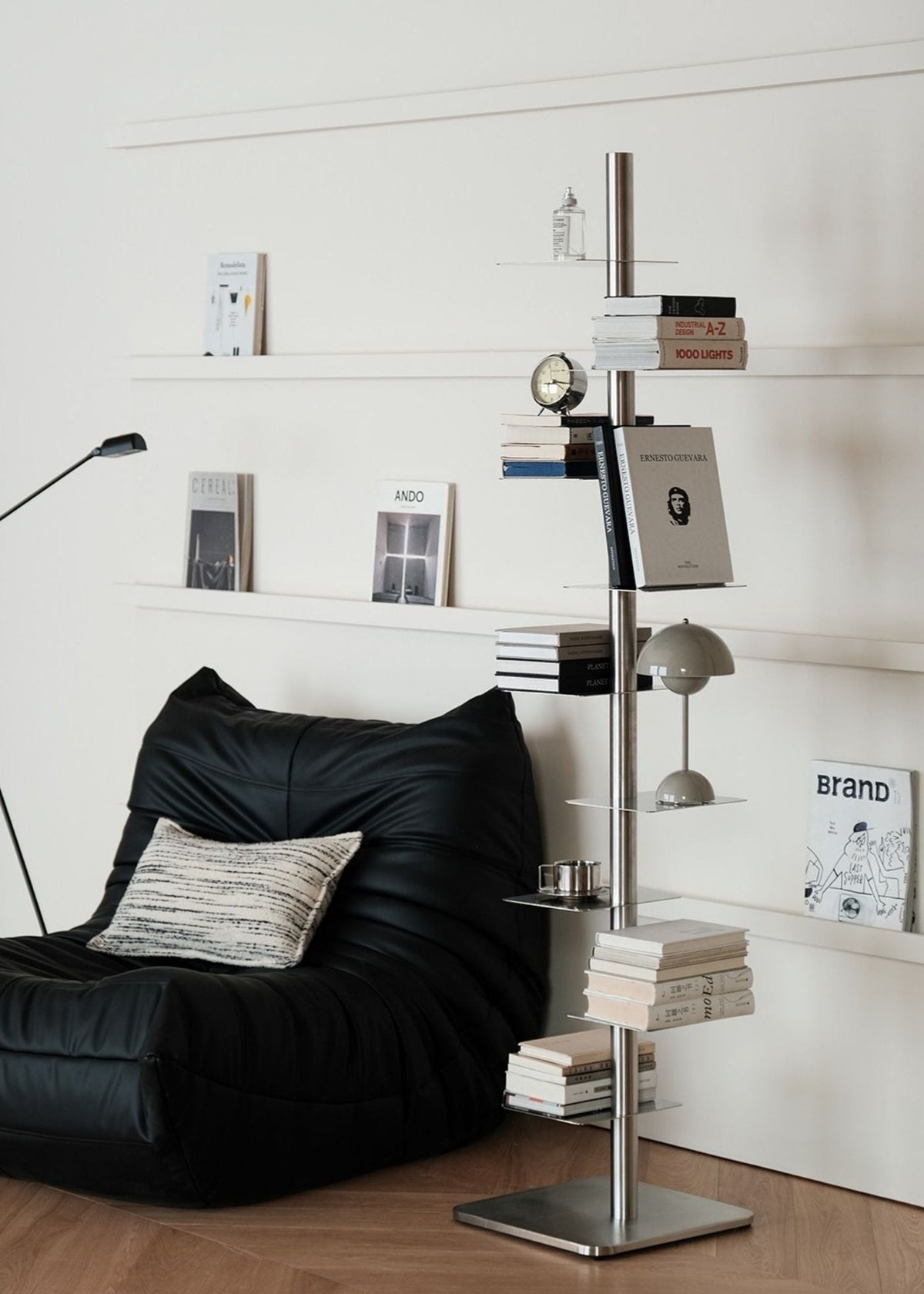 Stainless Steel Rotating Book Tower | Modern Vertical Bookshelf & Space-Saving Floor Standing Bookcase