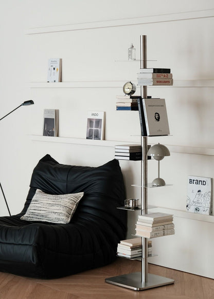 Stainless Steel Rotating Book Tower | Modern Vertical Bookshelf & Space-Saving Floor Standing Bookcase