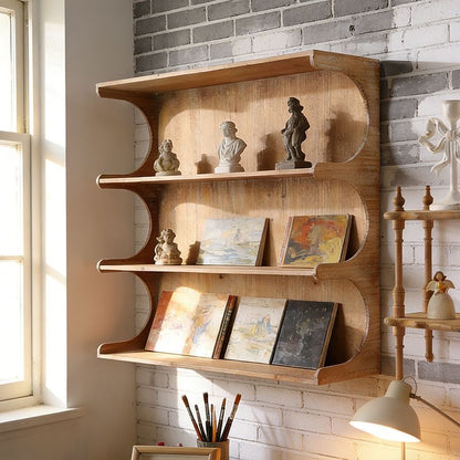 Vintage Maison Scalloped Tiered Wall Shelf | Rustic Pine Display Riser