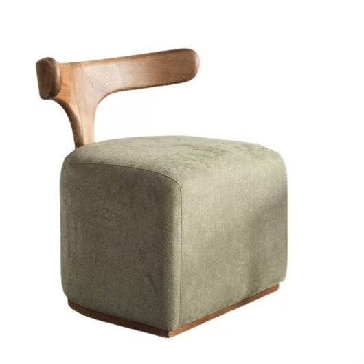 Sculptural Wood Back Chair – Olive Green Upholstered Accent & Dining Chair