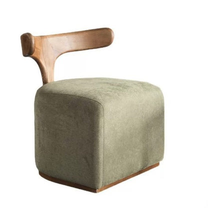 Sculptural Wood Back Chair – Olive Green Upholstered Accent & Dining Chair