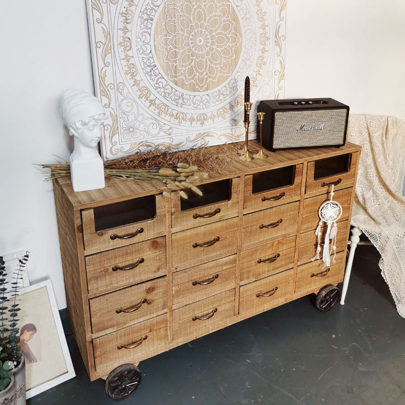 Vintage Multi-Drawer Wooden Cabinet on Wheels
