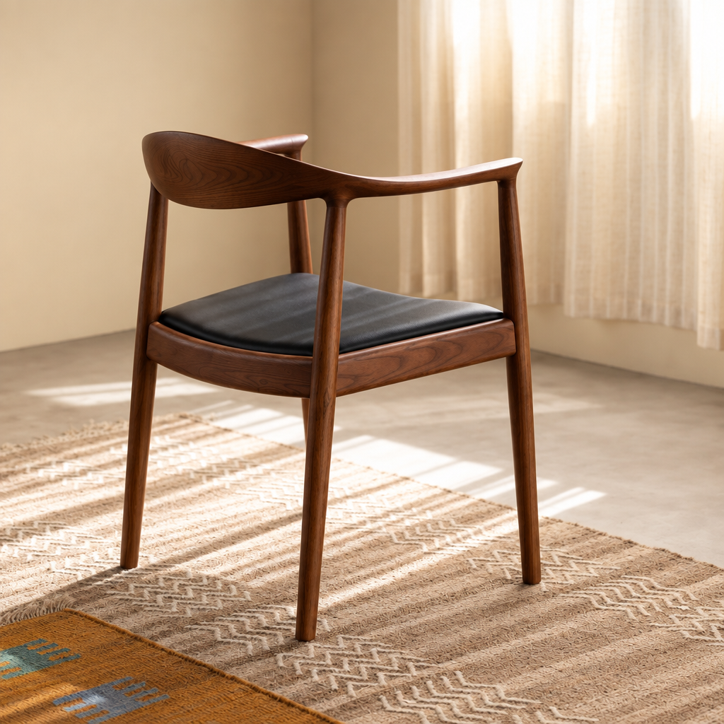 Soren Solid Ash Wood Dining Armchair – Sculptural Curved Back Chair