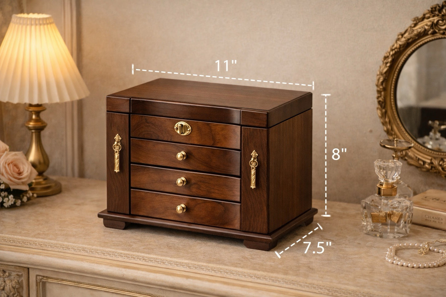Walnut Jewelry Organizer with Lock