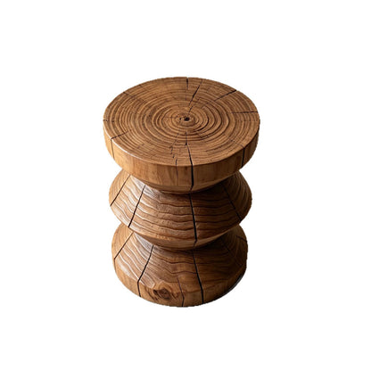Sculptural Geometric Solid Wood Stool & Side Table