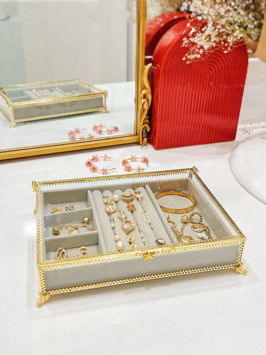 Crystal Sparkle Glass Jewelry Storage Box Desktop Organizer