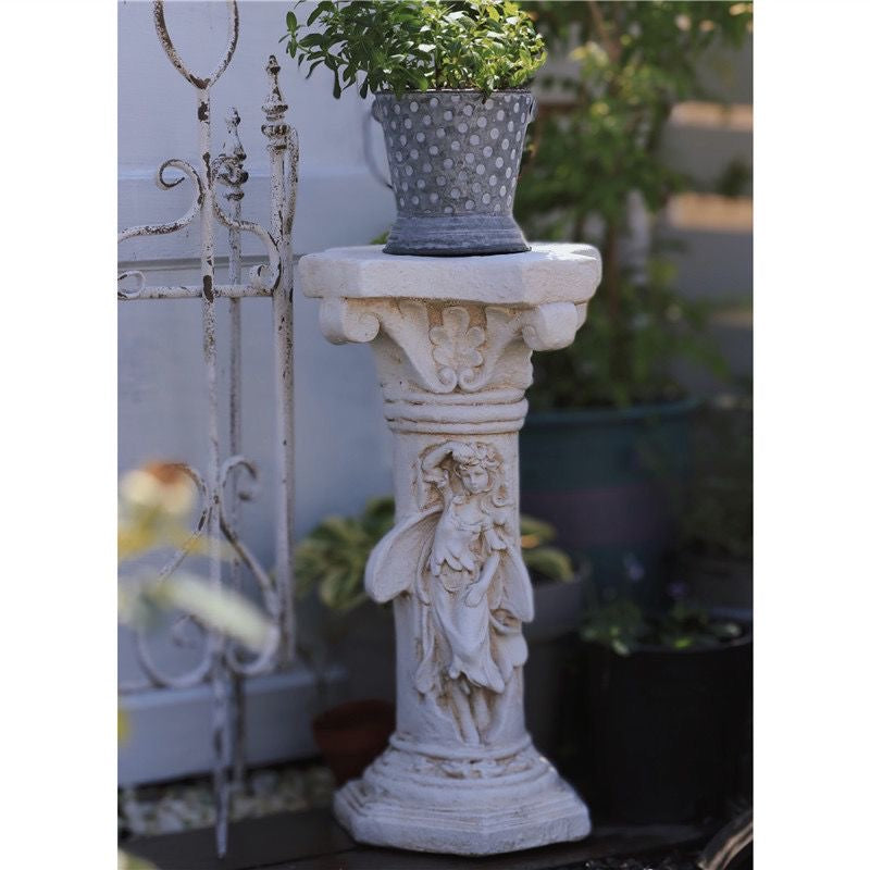 Enchanted Fairy Pedestal – 20-Inch Distressed White Column Riser for Plants & Garden Decor