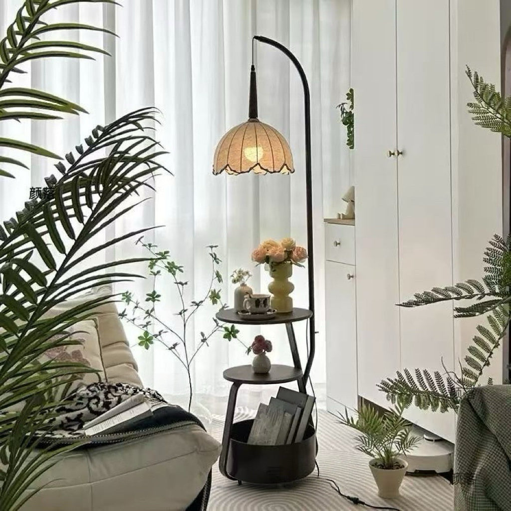Modern Multi-Functional Floor Lamp with Shelves - Low Shade Style