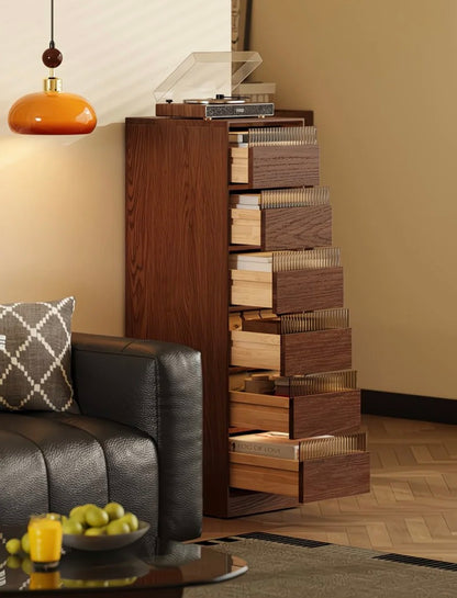 Modern Solid Wood Vertical Storage Cabinet, Slim 11.8" Wide Tower Chest of Drawers, Space-Saving Multi-Layer Organizer for Bedroom, Living Room, Entryway, and Office – 5 Sizes & 4 Finis