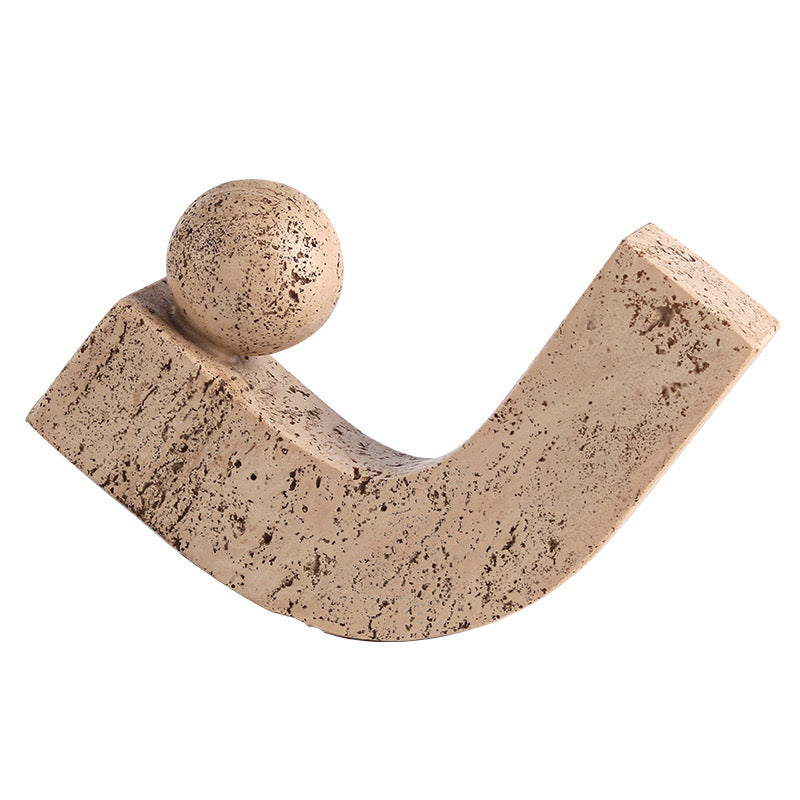 Modern Abstract Balance Sculpture – Travertine Stone Art Piece for Desk & Home Decor