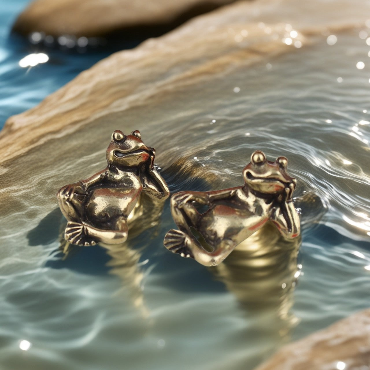 Lazy Frog Brass Figurine – Whimsical Mini Desk & Shelf Decor