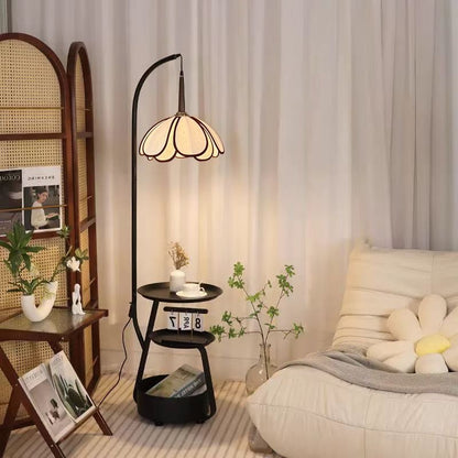 Modern Multi-Functional Floor Lamp with Shelves - Low Shade Style