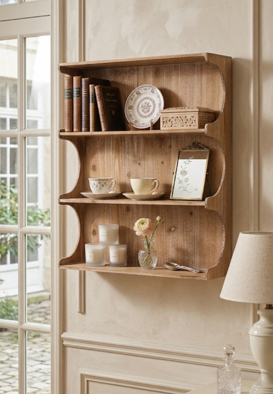 Maison Scalloped Tiered Wall Shelf | Rustic Pine Display Riser