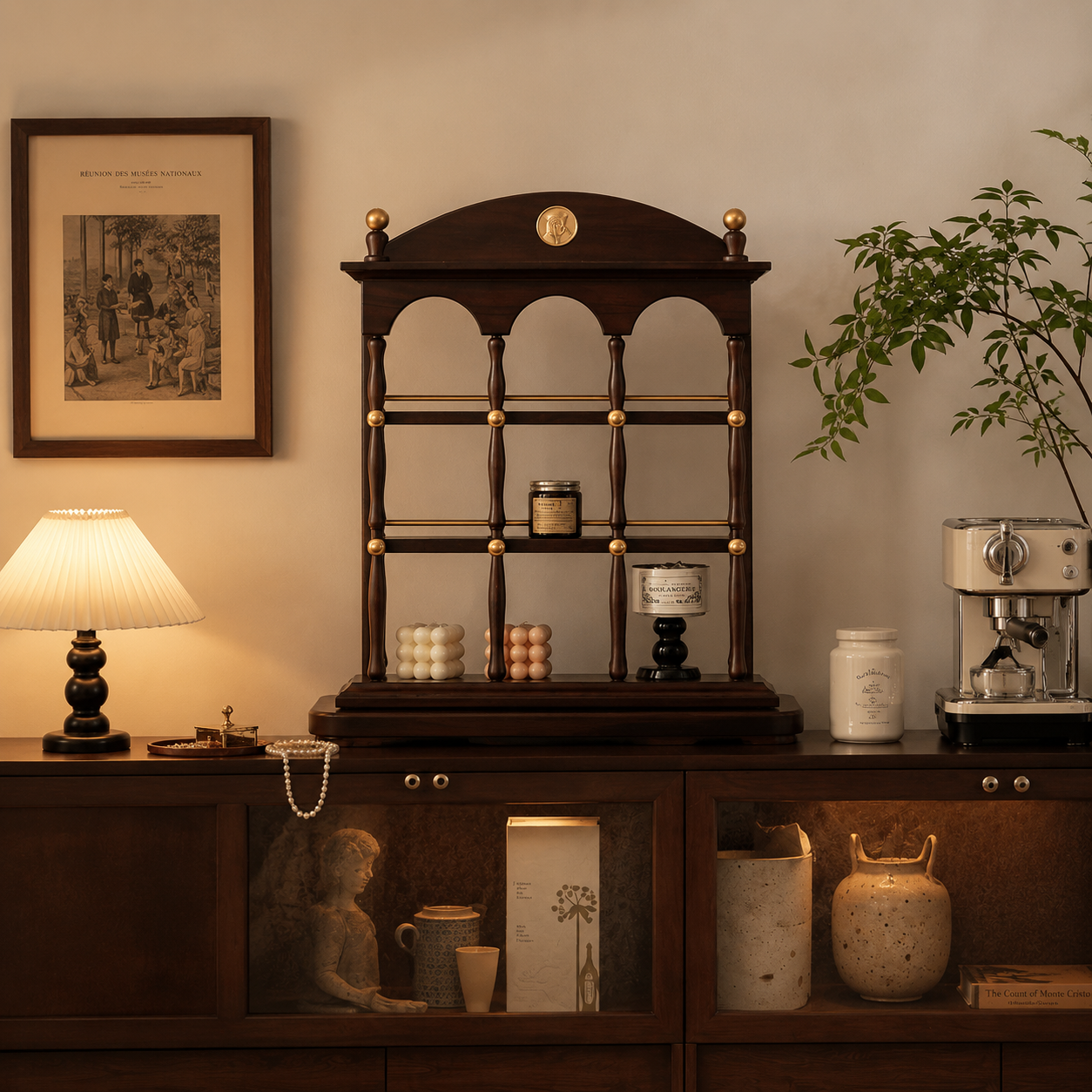 Vintage Walnut Architectural Display Shelf – 3-Tier Perfume & Decor Organizer