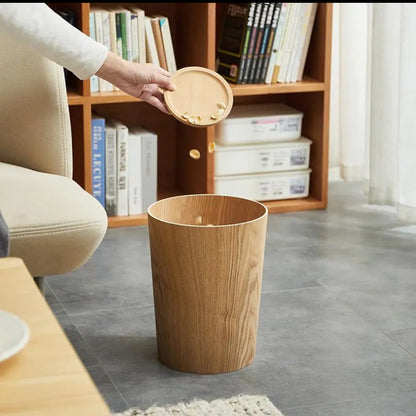 Wooden-Style Trash Bin with Optional Rotating Lid – Modern & Functional Design