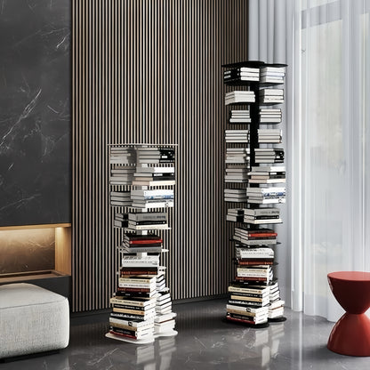 Metal Rotating Spine Bookshelf – Vertical Book Tower & Multipurpose Display Shelf for Small Spaces