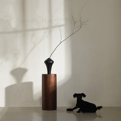 Round Solid Wood Pedestal Stand in Dark Walnut