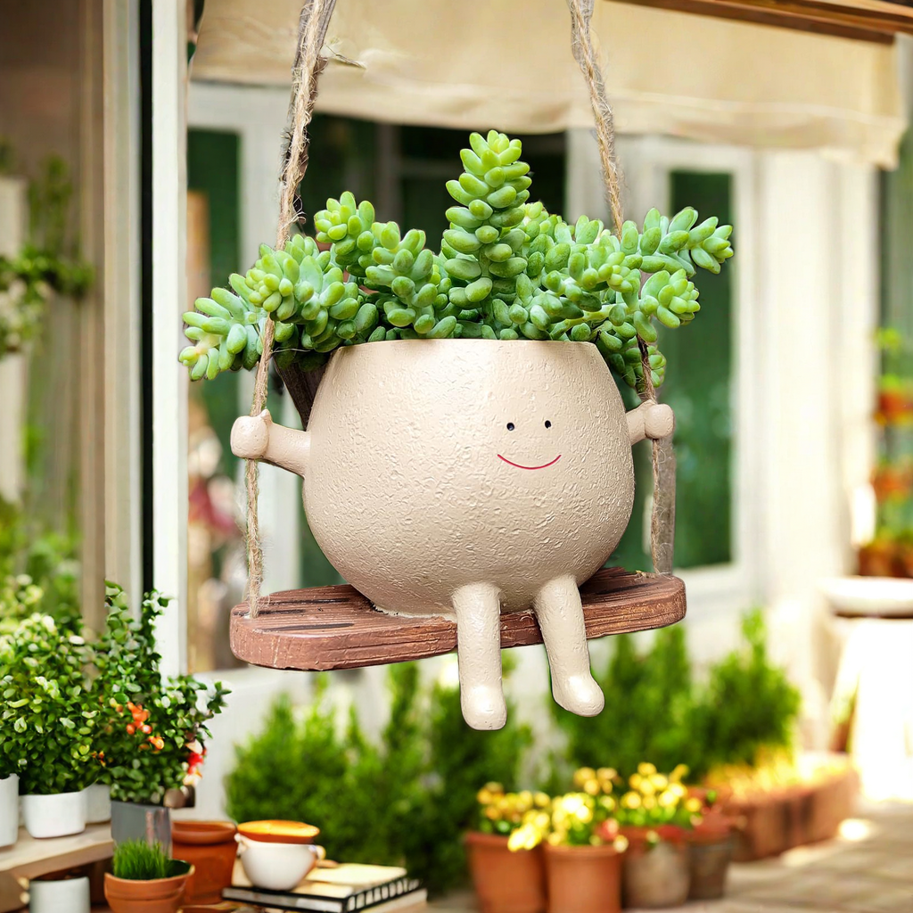 Smiley Face Hanging Planter | Swing Plant Pot for Indoor & Outdoor Décor