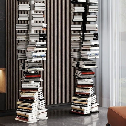 Metal Rotating Spine Bookshelf – Vertical Book Tower & Multipurpose Display Shelf for Small Spaces