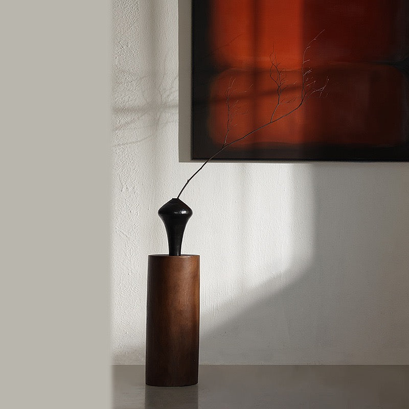 Round Solid Wood Pedestal Stand in Dark Walnut