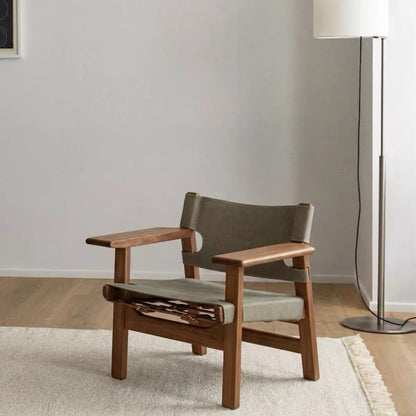 Spanish Chair | Solid Wood & Saddle Leather Sling Lounge Chair