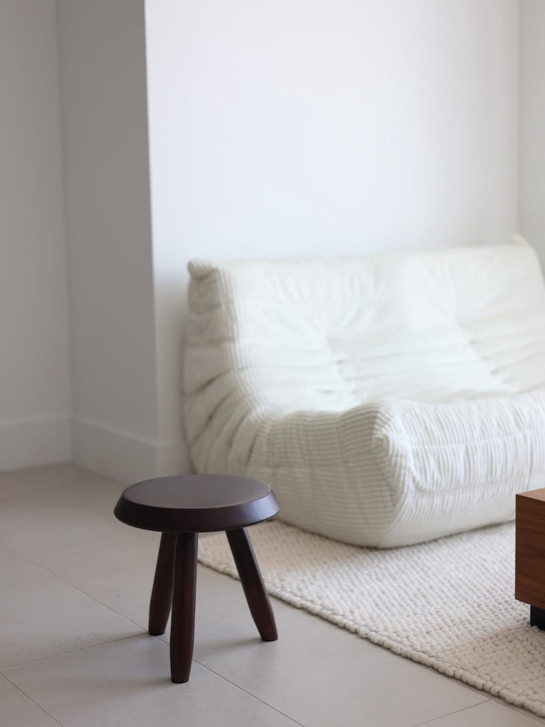 Perriand Style Mid-Century Tripod Wood Stool | Minimalist Milking