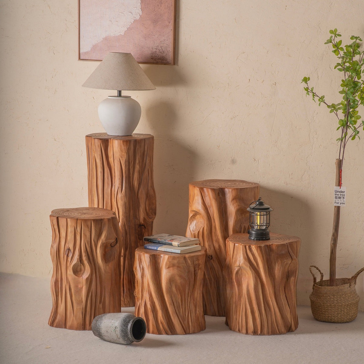 Carved Solid Wood Pedestal Stand