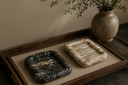 Hand-Carved Twisted Rope Marble Tray | Sculptural Onyx Catchall & Decorative Centerpiece | Luxury Artisan Stone Deco