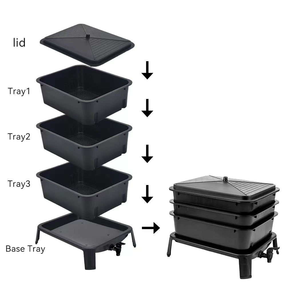 Worm Composting System – Customizable, Durable, and Eco-Friendly Compost Bin for Efficient Food Recycling - 5 Layers